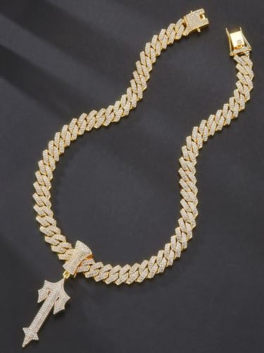 Ice Out Chain for Men Premium Zircon Stones Hypoallergenic Durable Hip-Hop Streetwear Chain Necklace Men - color: Gold, style: Trapstar