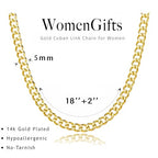 WomenGifts Cuban Link Chain Necklace for Women, Waterproof 14k Gold Silver Plated Chain Choker, Non Tarnish Stainless Steel Jewelry, 3.5/5/6/8/11mm,14/16/18 Inch Thin&Chunky&Thick - color: Gold, style: 5MM-18"