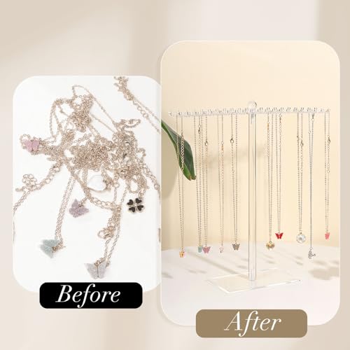 OAOLEER Acrylic Necklace Organizer， Clear Necklace Holder Stand， Jewelry Organizer Display Hanger Rack with Bilateral Hooks for Necklaces Pendant Bracelets Ring - size: Tall 11.6In