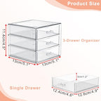 BTSKY Clear Acrylic Storage Organizer with Drawers, 3-Layer Desktop Organizer for Office Essentials, Multi-Purpose Stackable Container for Bathroom Vanity, Desk Makeup Jewelry Container Storage Box - size: 3-layer