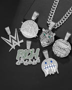 Lced Out Diamond Cuban Chain for Men | Hip Hop Miami Link Necklace Silver & Gold Plated Options with Pendant, 7-Pack Gift Set - color: Silver, size: 24 inches