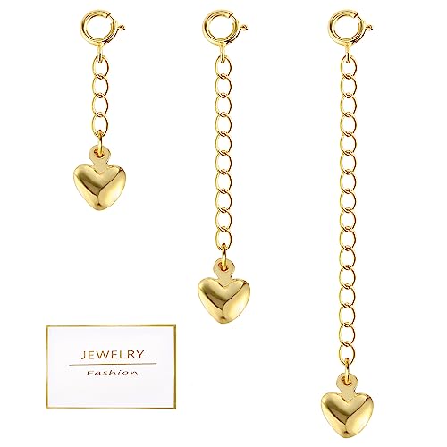 Gold Necklace Extenders,14K Gold Chain Extenders with Round Clasp, Durable Plated Solid Brass Necklace Bracelet Anklet Extension Chains(1 2 3 Inch,Gold) - color: B-Gold, size: 1,2,3inch