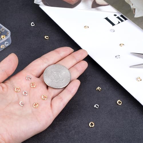 20pcs Split Open End Jump Ring, 14K Gold & Silver Plated Locking Circle Clasp Ring, ID 3mm Connector Accessories for Earrings Bracelets Necklaces DIY Crafts Jewelry Making - color: 14K Gold & Silver