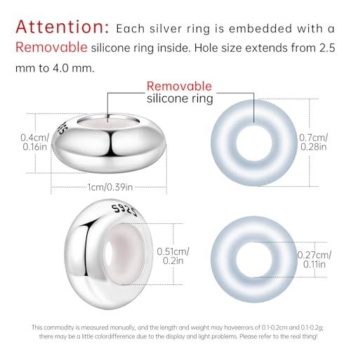 Spacer Stopper Beads for Bracelets & Necklaces, 925 Sterling Silver Beads | Smooth & Pave Cubic Zirconia (White, Blue, 18K Gold Plated) | Anti-Slide Separator Charms S925 Women Jewelry - color: 2Pcs Sliver Spacer