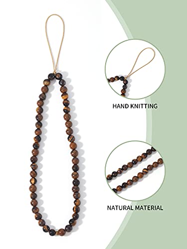Semi-Precious Gem Stones Beaded Phone Charm Cell Phone Lanyard Wrist Strap Handmade Natural Gemstone Phone Chain string - color: Tiger Eye