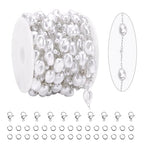 KYUNHOO 5 Meters Silver Stainless Steel Jewelry Chain Roll Faux Pearl Bead Chains with Lobster Clasps Jump Rings for Women Making Jewelry Crafts Finding Supplies - color: Irregular Bead Silver