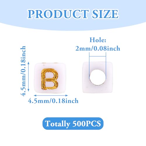 FASHEWELRY 500Pcs White Golden Letter Beads 4.5mm Square Alphabet Beads Acrylic Cube Letter B Beads for Friendship Bracelet Necklace Keychains Jewelry Making - color: Letter B