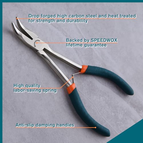 SPEEDWOX Bent Nose Pliers Long Reach 6 Inch 45 Degree Curved Mini Slim Chain Nose Smooth Tapered Jaws Precision Fine Pliers for Confined Areas High Leverage Reduce Efforts Jewelry Making Crafts - style: Bent Nose Pliers