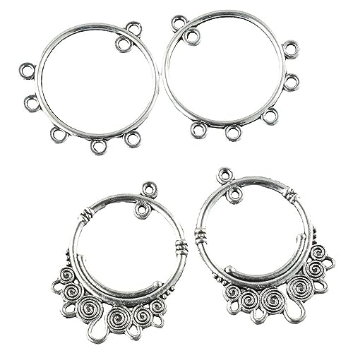 60Pcs Tibetan Antique Silver Dangle Chandelier Component Links,15 Styles Alloy Earrings Connector Charms,Hollow Charms Connectors for Jewelry Making
