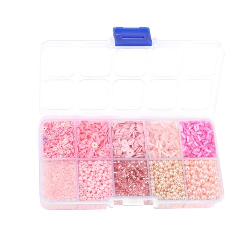 10 Color Small Assorted Glass Seed Beads, Loose Sequins, Multiple Sizes Mini Waist Bead Tiny Tube Beads for Jewelry Making (Pink) - color: Pink