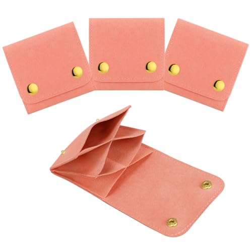 3pcs Small Jewelry Bags Butto Pouches Organizer Cases Gift Bags for Jewelry, 3"x3", Coral - color: Coral