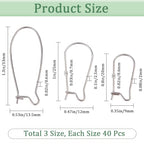 1 Box 120Pcs 3 Styles Kidney Earring Hooks Stainless Steel Kidney Ear Wires Silver Long Dangle Earring Findings U Shaped Hoop Kidney Ear Wires for Jewelry Making Supplies DIY Craft Beginner - size: 20~33x9~13.5x0.6~2.5mm