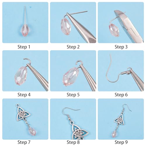 SUNNYCLUE 1 Box DIY 10 Pairs Celtic Knot Dangle Earring Making Kit Celtic Knot Connect Charms Findings Irish Wiccan Flower Star Triangle Heart Love with Beads Earring Hooks Instruction for Beginners - color: Sliver