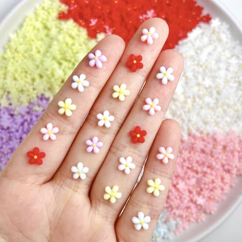 100Pcs Resin Mini Flowers Nail Art Charms 3D Five-Petaled Flower Design Nail Gems Supplies Colorful Blossom Flower for Acrylic Nails Decor Flat Back Clear Rhinestone Nail Jewelry for DIY Manicure - color: Style-10