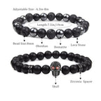 Natural Stone Bracelet 8mm Mens Black Beaded Bracelets Hematite Obsidian Onyx Lava Beads Bracelet Healing Crystal Bracelet for Men - style: Skull