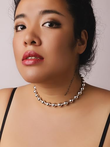 Sacina Y2k Aesthetic Emo Beaded Ball Chain Necklace, Gothic Punk Grunge Necklace, Christmas Jewelry Gift - color: Silver, size: 16 in