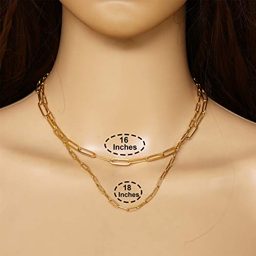 RWQIAN 18k Gold Paperclip Chain Link Necklace Dainty Paperclip Link Chain Layered Necklace Oval Link Chains Necklaces Set for Women Girls - color: 18K Gold-Paperclip Chain