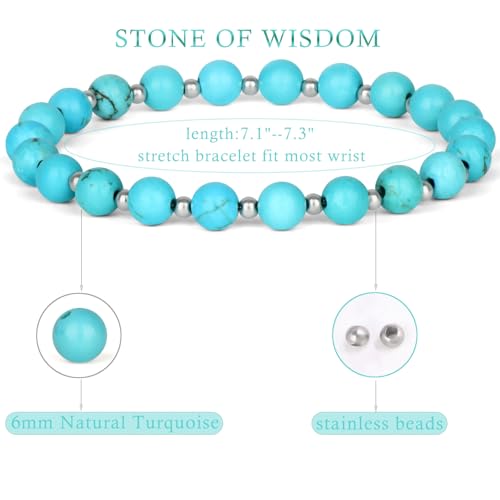 QOGIR 14k gold Handmade Healing Bracelet, Natural Gem Stone Crystal Elastic Gold Bracelet - color: Blue Turquoise Silver - Wisdom, size: 6m