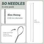 The Beadsmith Twisted Beading Needles - 2.5" (6.35 cm) Collapsible Eye Beading Needle, Heavy (0.36 mm Diameter), Stainless Steel Flexible Wire for Stringing, Jewelry Making, Pack of 50 - style: Heavy