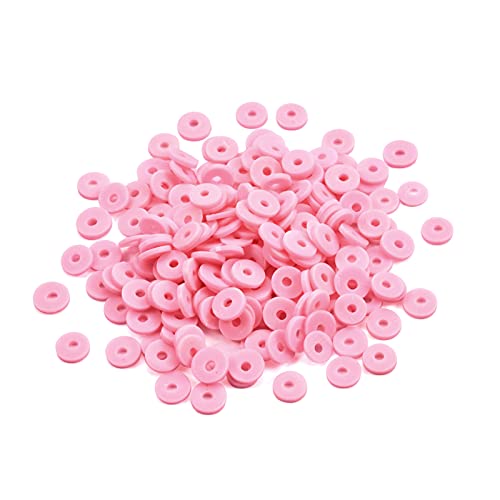 10 Strands 4mm Flat Round Polymer Clay Beads Strands Flat Disc Clay Beads Clay Spacer Bead for DIY Boho Bracelet Necklace Earring Jewelry Making (Hot Pink) - color: Hot Pink, 4x1mm