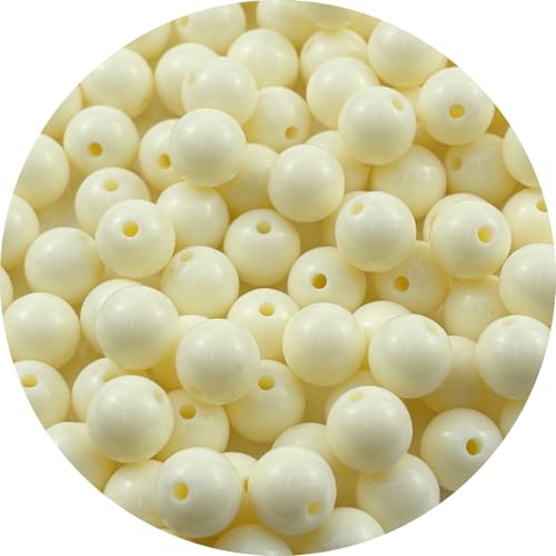 100pcs Acrylic Round Beads for Crafts 12mm Resin Candy Color Spacer Beads with Hole for Jewelry Making Sewing Crafts Decoration Necklaces Bracelets Earrings Supplies(Cream) - color: Cream, size: 12mm