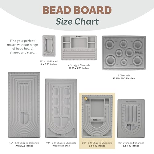 The Beadsmith Bead Board, Grey Flocked, 3 U-Shaped Channels, 6 Recessed Compartments, 9.5 x 13 inches, Design Boards for Creating Bracelets, Necklaces and Other Jewelry - size: 28" - 3 Channel