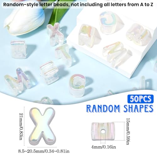 Random 50Pcs 21mm Big Alphabet Shaped Beads Rainbow Letter Beads with Large Hole Iridescent Opaque Clear AB Acrylic Spacer Loose Charm Bead for Jewelry Making Necklaces Bracelets DIY Crafts - style: Style 1