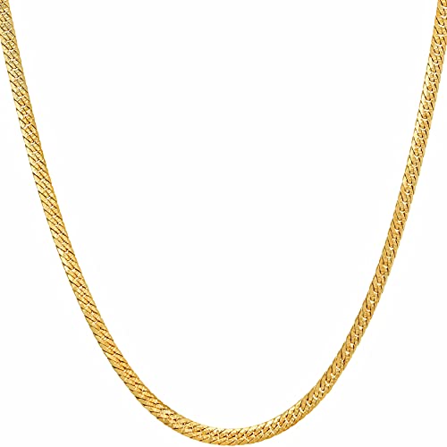LIFETIME JEWELRY Crushed Herringbone Chain Necklaces for Women and Men 24k Gold Plated - color: Gold, size: 16 inches, style: 2.5mm