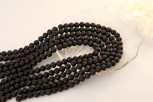 QINJIEJIE 100PCS Black Volcanic Lava Beads 8mm Natural Stone Beads Round Loose Gemstone Bead for Bracelet Beading Crystal Jewelry Making DIY Necklace Earrings 0.32" - color: Black volcanic Lava, size: 100PCS