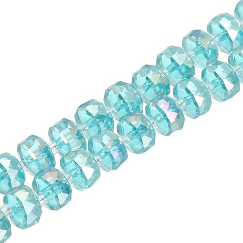 PATIKIL 75 Pcs 8mm OD 5mm Thick Crystal Glass Beads, Rondelle Crystal Beads Faceted Cut Gemstone Strand with Spacer Beads for Craft, Bracelet, Necklace, Lake Blue - color: Lake Blue