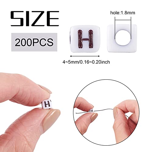 240pcs Opaque Acrylic Letter H Cube Beads White Plastic Alphabet Loose Spacer Square Beads 4-5mm for DIY Name Bracelet Necklace Jewelry Crafts Making Hole: 1.8mm - color: Letter H#White and Black