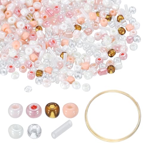 uxcell 1Set Glass Seed Beads, 1.5-4.5mm Small Embroidery Bugle Beads Assorted Tube Bead Loose Kit for Jewelry Making DIY Craft Beading Bracelets Necklace Earring (Brown White) - color: Brown White