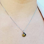 Natural gemstone 8mm round pendant with white gold over 925 sterling silver bezel cabochon plate and box chain, real genuine dainty birthstone gift for her, uniquelan jewelry