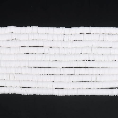 3600 pcs White Clay Beads for Bracelets Making, 10 Strands Flat Round Polymer Clay Beads 6mm Spacer Heishi Beads for Jewelry Making Earring Necklace - color: White