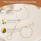CHESKY 14K Gold Plated Hand Chain Bracelets for Women Set - Dainty Finger Ring Bracelet Stack Adjustable Hand Chains Durable Beaded Bracelets Trendy Simple Body Jewelry Gift for Women - style: 2clover bracelet-gd