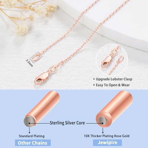 Jewlpire 18k Gold Plated 925 Sterling Silver Chain Necklace for Women, 1.2mm Cable Chain Necklace Thin & Dainty & Sturdy Women's Chain Necklaces 14/16/17/18/20/22/24 Inch - color: 18K Rose Gold Plated, size: 20 Inch