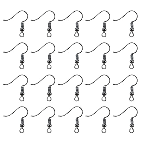 TOAOB 100pcs Earring Hooks Hypo Allergenic French Ear Wires with Ball and Coil 18mm Gray Black Fish Hook Earrings Making Supplies Jewelry Findings - color: Gray black