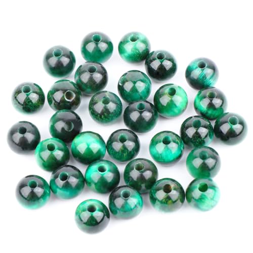 AD Beads Big Hole 2.5mm Natural Gemstone Beads – 6mm 8mm 10mm Round Loose Beads for Jewelry Making, Weaving, and Leather Cord (Green Tiger Eye, 10mm 30pcs) - color: Green Tiger Eye, size: 10mm 30pcs