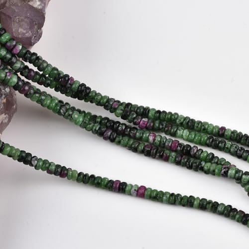 160pcs 4x2mm Natural Ruby Zoisite Disk Rondelle Spacer Stone Semi Precious Gemstone Loose Beads for Jewelry Making 15 Inch - color: Ruby Zoisite