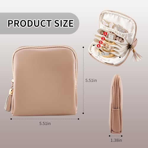 shunmei Mini Travel Jewelry Bag, Small Travel Jewelry Case with Zipper, Portable Velvet Jewelry Pouches for Necklaces, Earrings, Rings, Bracelets,Travel Essentials Gifts for Women Girls(Khaki) - color: Khaki