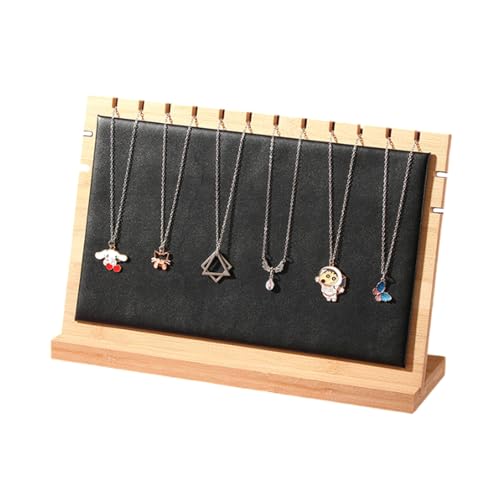 TANG SONG 7.8'' x 11.8'' Horizontal Wooden Leather Necklace Display Stand - Soft Mat Jewelry Organizer for Multiple Bracelets & Chains (Black, Medium - color: Black, size: Medium