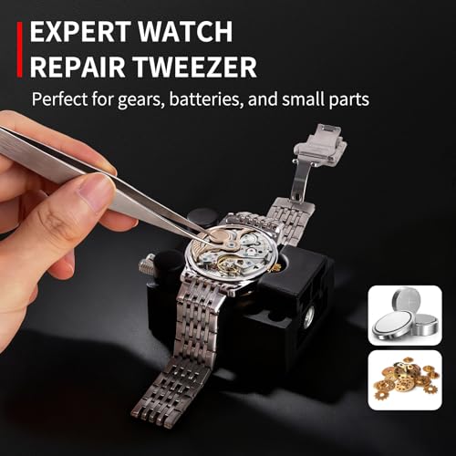 XOOL 151 PCS Professional Watch Repair Tool Kit, Includes Watch Battery Change Kit, Watch Case Opener, Link Remover, Spring Bar Tools, Screwdrivers, and Portable Carrying Case with Instruction Manual - color: 151pcs RED