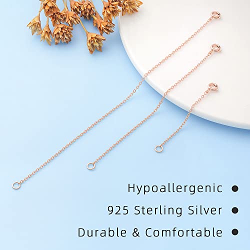 Rose Gold Necklace Extender Rose Gold, 925 Sterling Silver Necklace Extender Chain Bracelet Anklet Jewelry Extension for Necklaces, 3 Piece Set (2, 4, 6 Inches) - color: RoseGold, size: 2 4 6 inch