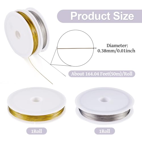 Cheriswelry 2 Rolls Jewelry Beading Wire Nylon Coated Stainless Steel Wire Tiger Tail Wire Bendable Craft Wire 0.38mm for DIY Necklace Bracelet Earring Supplies (164.04 Feet/Roll)