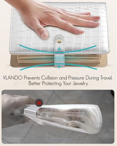 Vlando Travel Jewelry Case,Jewelry Organizers and Storage Jewelry Book Ring Binder with Clear Zipper Velvet Jewelry Pouches Bags for Rings,Necklace,Earrings-Silver - color: 08.Silver-Crocodile