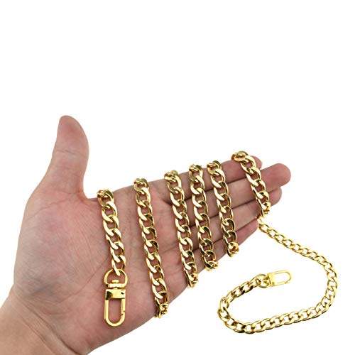 HAHIYO Yellow Gold Purse Chain Strap, 51.2 Inches, Flat 0.4" Wide, 2.4mm Thick, Lobster Clasp, Unisex, Modern Style - size: Yellow Gold 51.2 inches