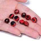7.5×10mm 50pcs Red Black Faceted Lampwork Glass Beads for Jewelry Making, Flat Round Handmade Murano Beads for Bracelets, Crafts, Friendship Bracelet Kit, Rosary Making - color: Red Black