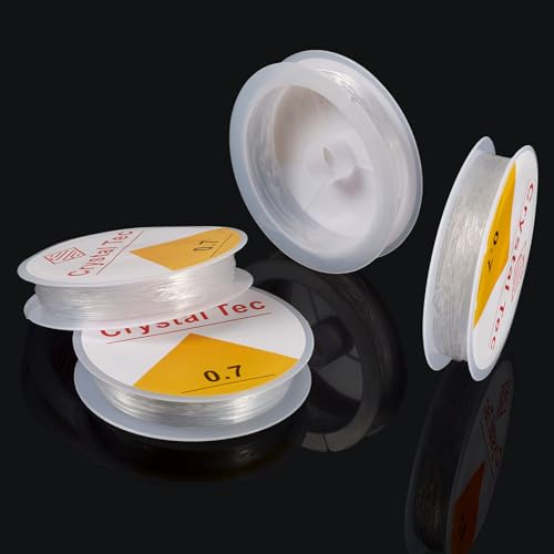 4 Rolls Elastic Stretch Thread Cord for Bracelets 0.7mm Round Clear Crystal Bracelet Beading Thread Elastic String Rope for DIY Women Necklace Jewelry Making Beading Craft, 8.7 Yards(8m)/roll - size: 0.7mm