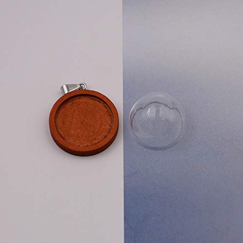 ZenRa 10-Piece Glass Dome Pendant Set with Wooden Base & Hollow Glass Cabochons (25mm Red Coffee) - size: 25mm Dome Red Coffee