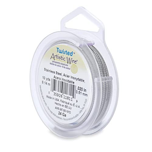 Artistic Wire, 24 Gauge / .51 mm Stainless Steel Craft Wire, Round Twist, 10 yd / 9.14 m - color: Stainless Steel, size: 24 Gauge - 10 yd, style: Retail Spool